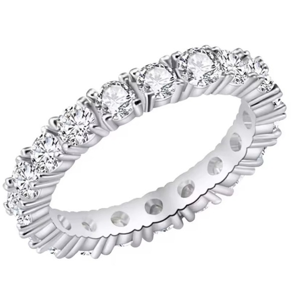 Elegant Sterling Silver Eternity Ring with Cubic Zirconia Wedding Band Size 7 - Picture 7 of 11